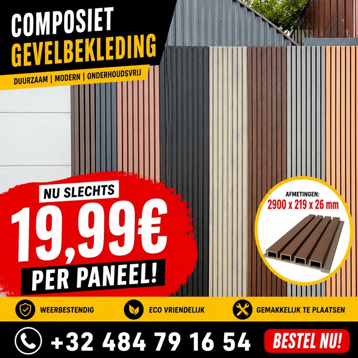 Composiet Gevelbekleding - Duurzaam & Onderhoudsvrij, Ophalen of Verzenden, Nieuw, Overige materialen, 20 tot 50 mm