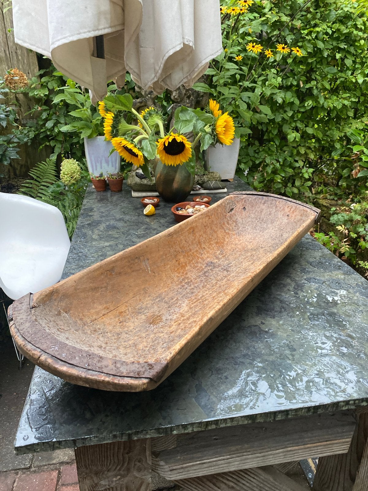 Antieke houten trog - Rustieke decoratie, Ophalen of Verzenden