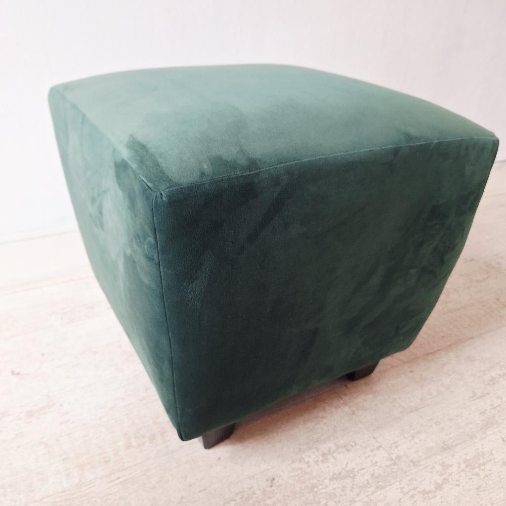 Groene Velours / Fluweel Poef / Voetenbank, Ophalen, Minder dan 50 cm, Gebruikt, -