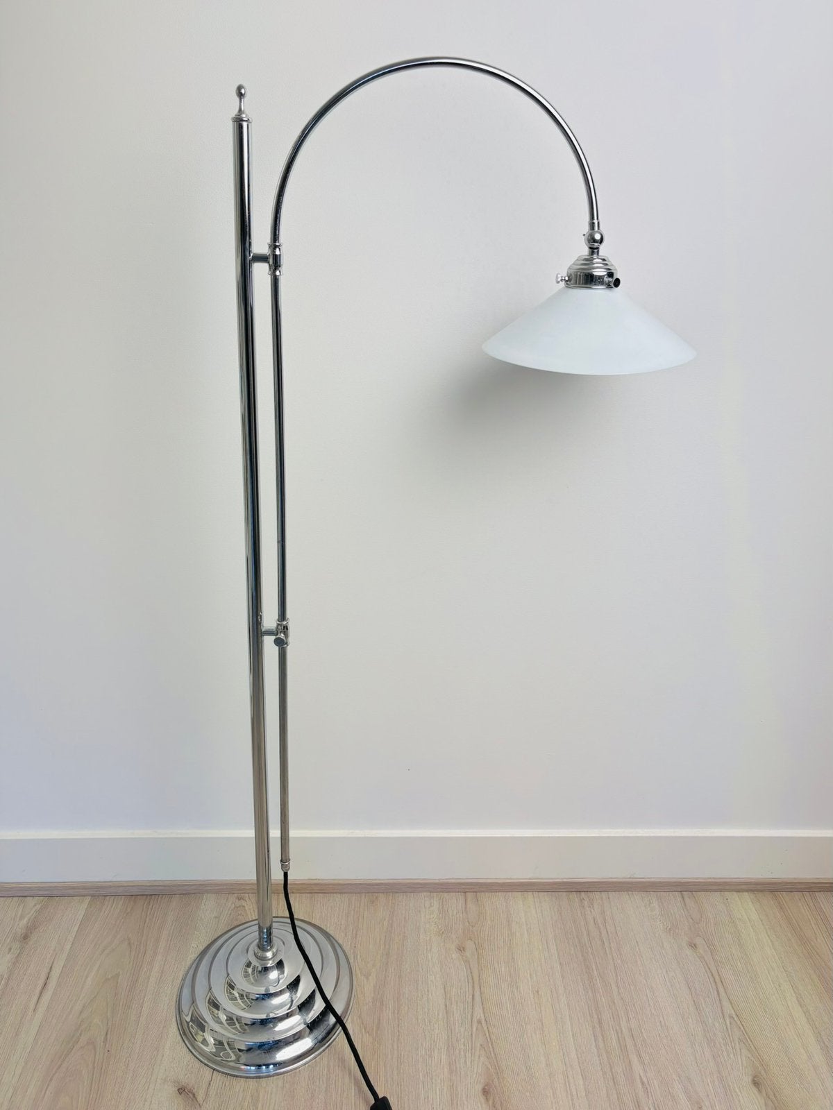 Art deco mid century verchroomd chrome vloerlamp, Ophalen of Verzenden, Zo goed als nieuw, 150 tot 200 cm