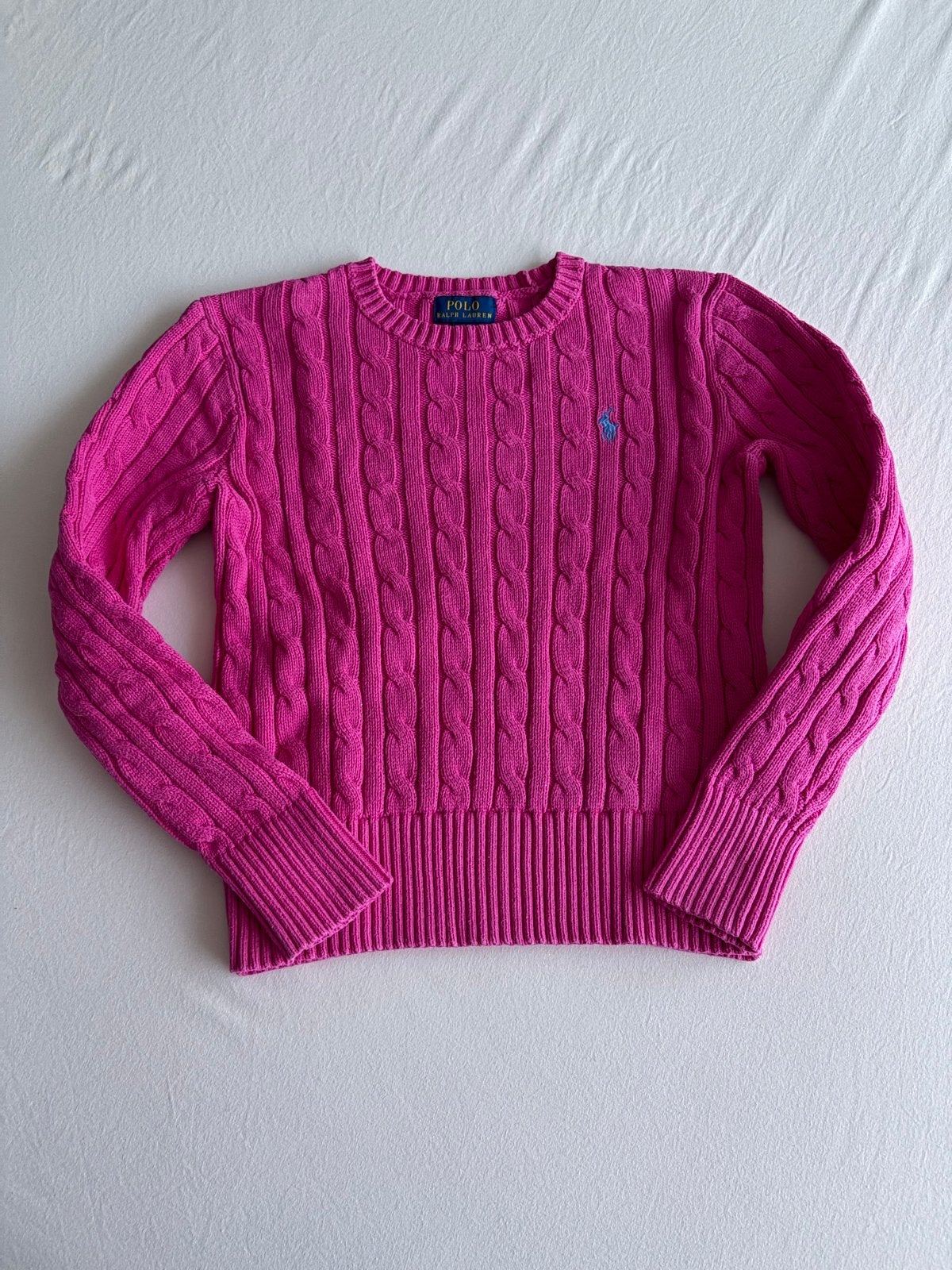 Polo Ralph Lauren kabeltrui roze maat L (146-152), Ophalen, Zo goed als nieuw, Meisje, Trui of Vest