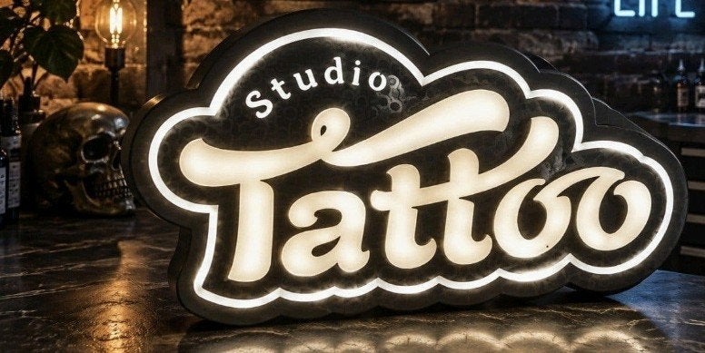 TATTOO Studio lichtgevend led reclame bord voor uw Studio, Hobby en Vrije tijd, Ophalen of Verzenden