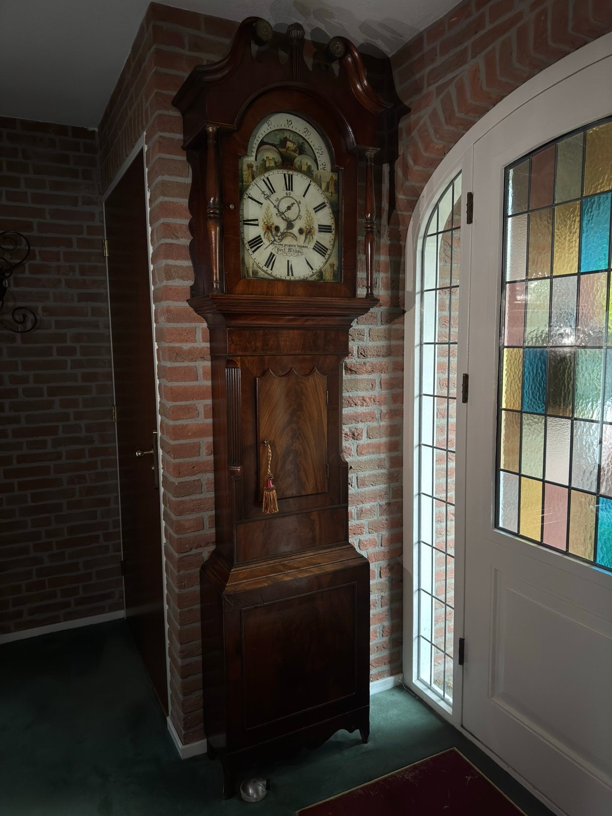 Antieke staande klok, mahonie, gesigneerd, Ophalen