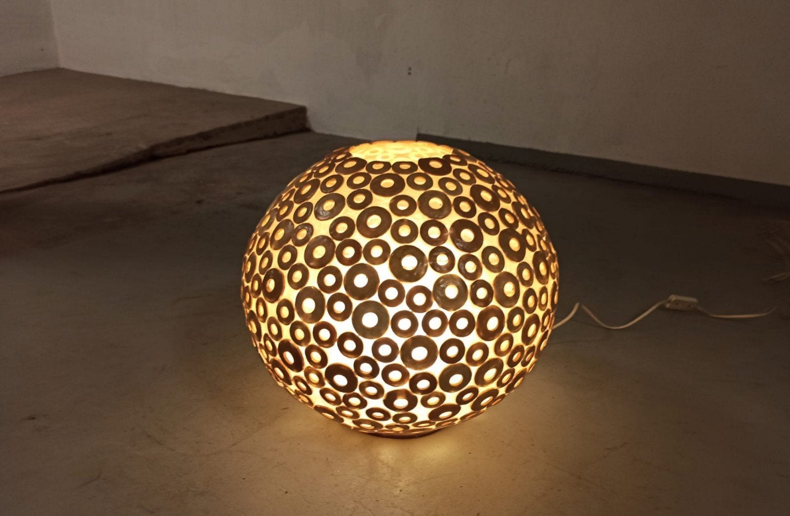 Vintage Boho bol tafellamp of vloerlamp, Tweedehands, Beige, Tweedehands, Ophalen of Verzenden