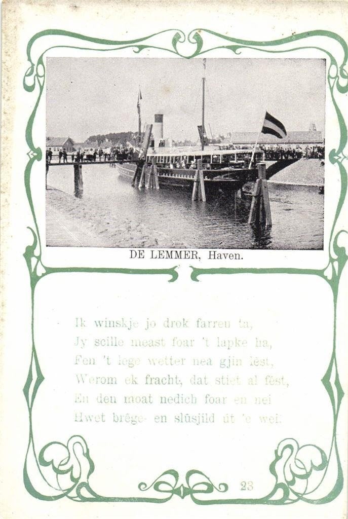 De Lemmer, Haven. - volk schip gedicht - ongelopen, Verzenden, Voor 1920, Ongelopen, Friesland