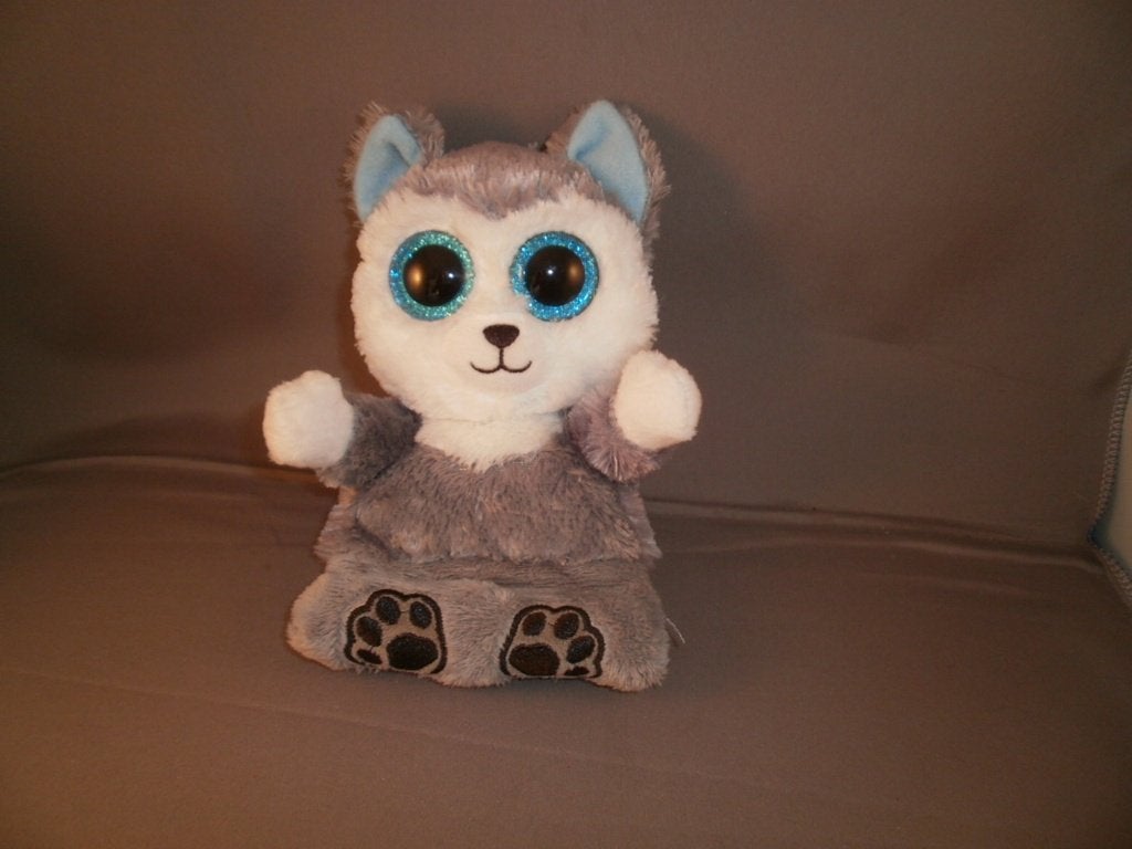 ty poes grijs/wit/blauw zittend met korrels grote ogen 18cm, Overige karakters, Grijs, Ophalen of Verzenden, Kat