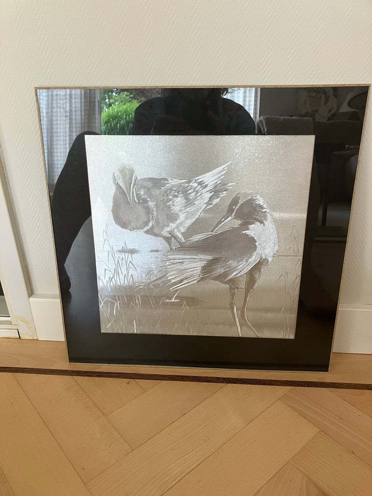 Zilverkleurige Lijst met Reigers - Kunst aan de Muur, Antiek en Kunst, Ophalen