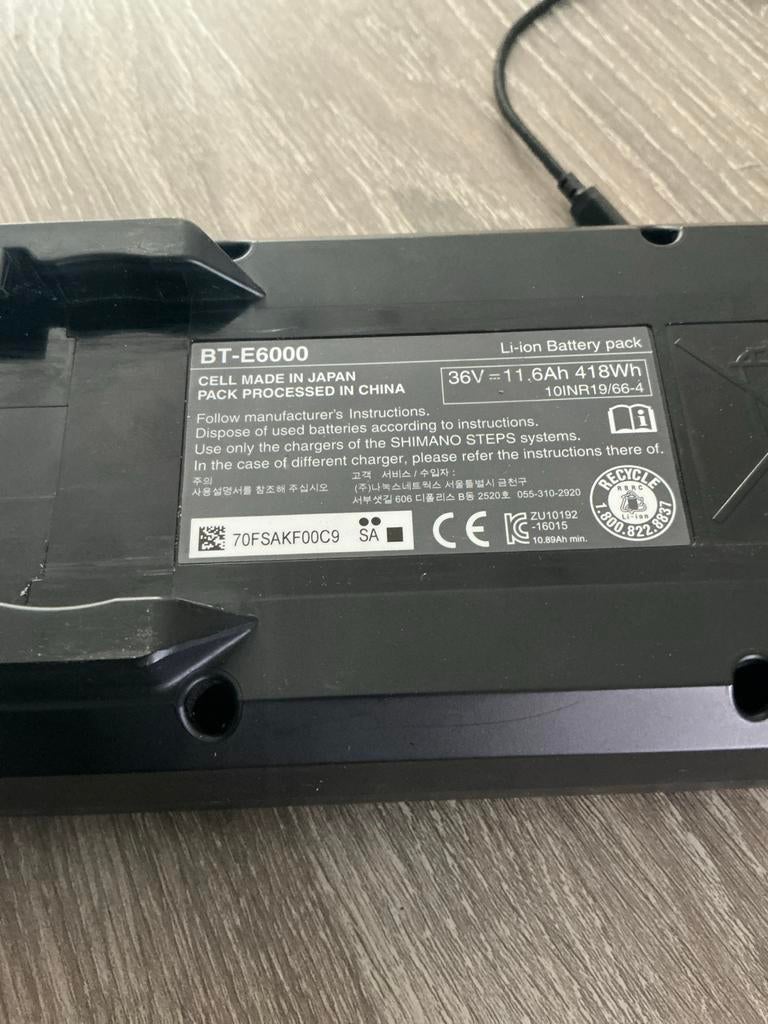 Shimano Steps BT-E6000 E-bike Accu 36V 11.6Ah 418Wh, Ophalen of Verzenden, Gebruikt