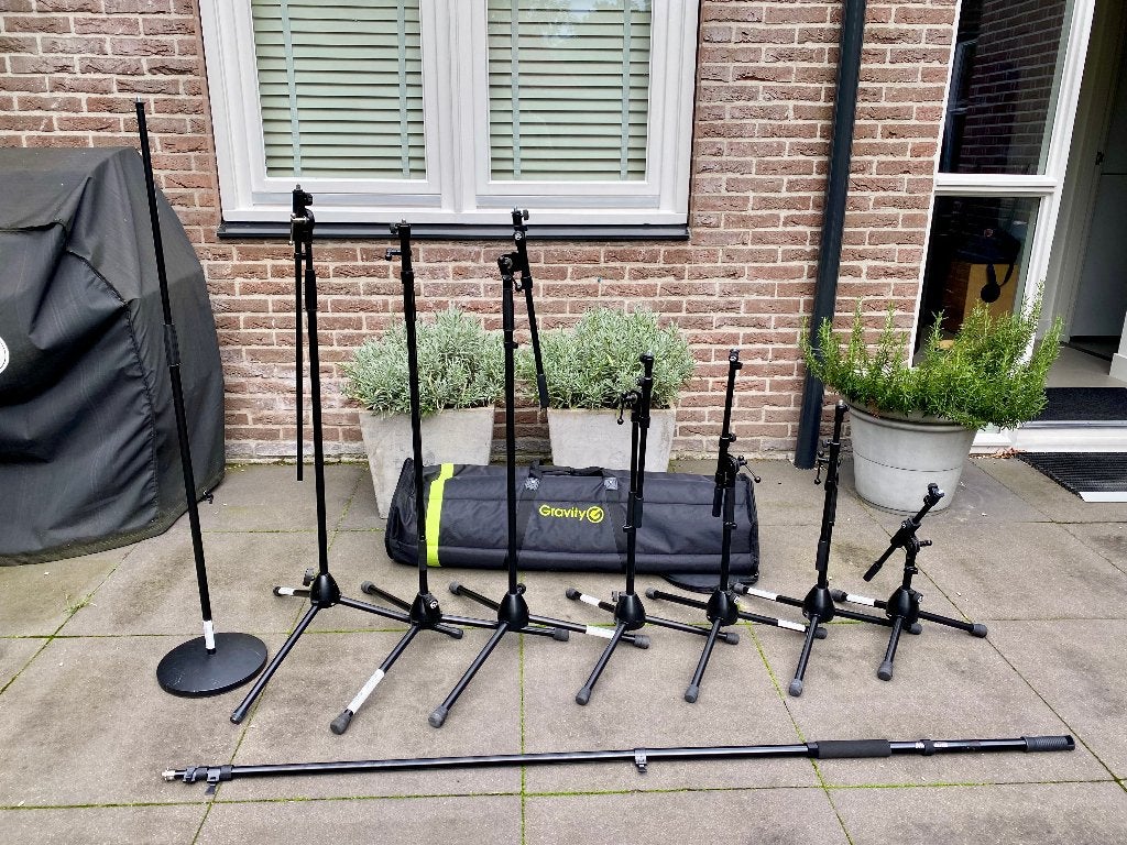 Compleet pakket microfoonstandaards, incl multicase, Ophalen, Zo goed als nieuw, Overige typen