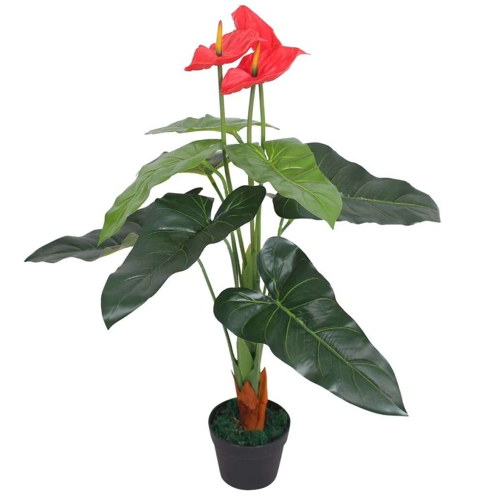 Kunstplant anthurium kamerplant 90 cm rood GRATIS BEZORGD!, Binnen, Verzenden, Onderhoudsvrij, Kunstplant