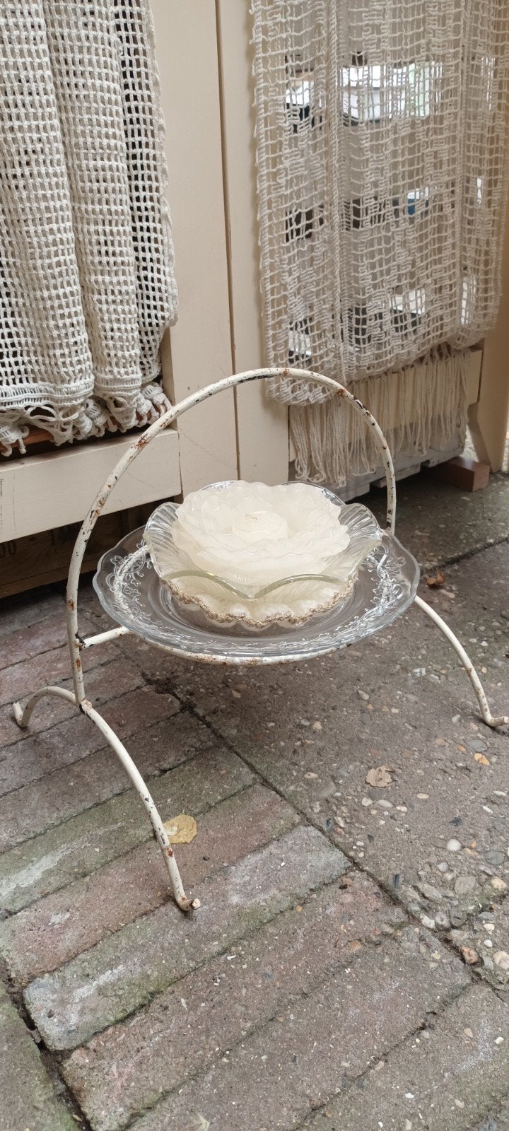 Kleine ETAGÈRE met glazen bord, schaaltje en kaars, Ophalen of Verzenden