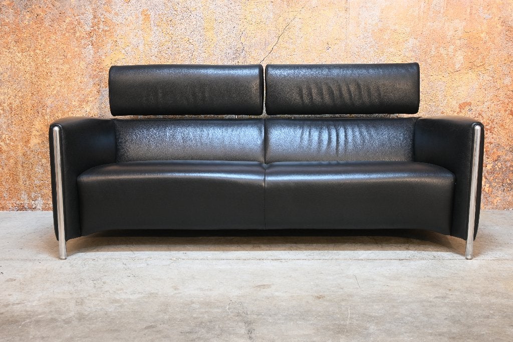 ZGANieuw UNIEKE zwarte leren Leolux Goncharov design bank, Leolux, Leolux, 150 tot 200 cm, 75 tot 100 cm