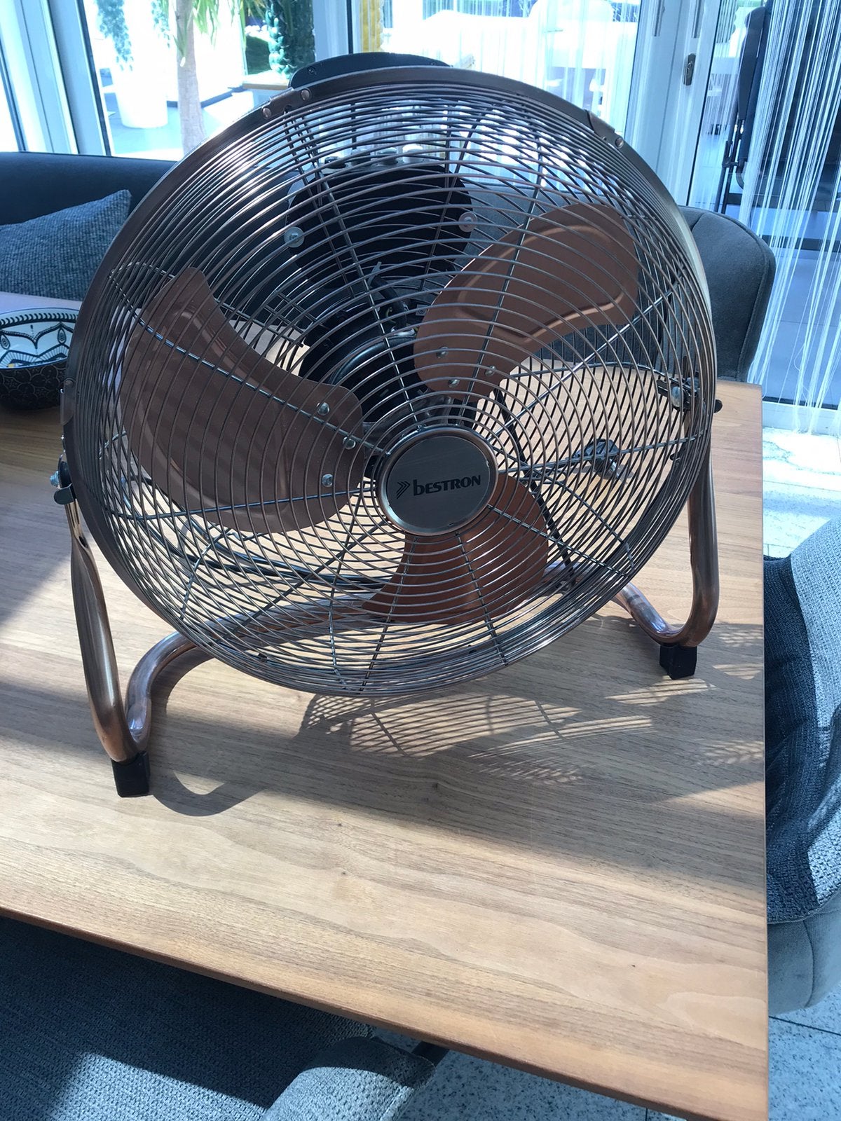 Industriële ventilator koper kleur 100 watt blaast hard, Ophalen, Zo goed als nieuw, Plafondventilator