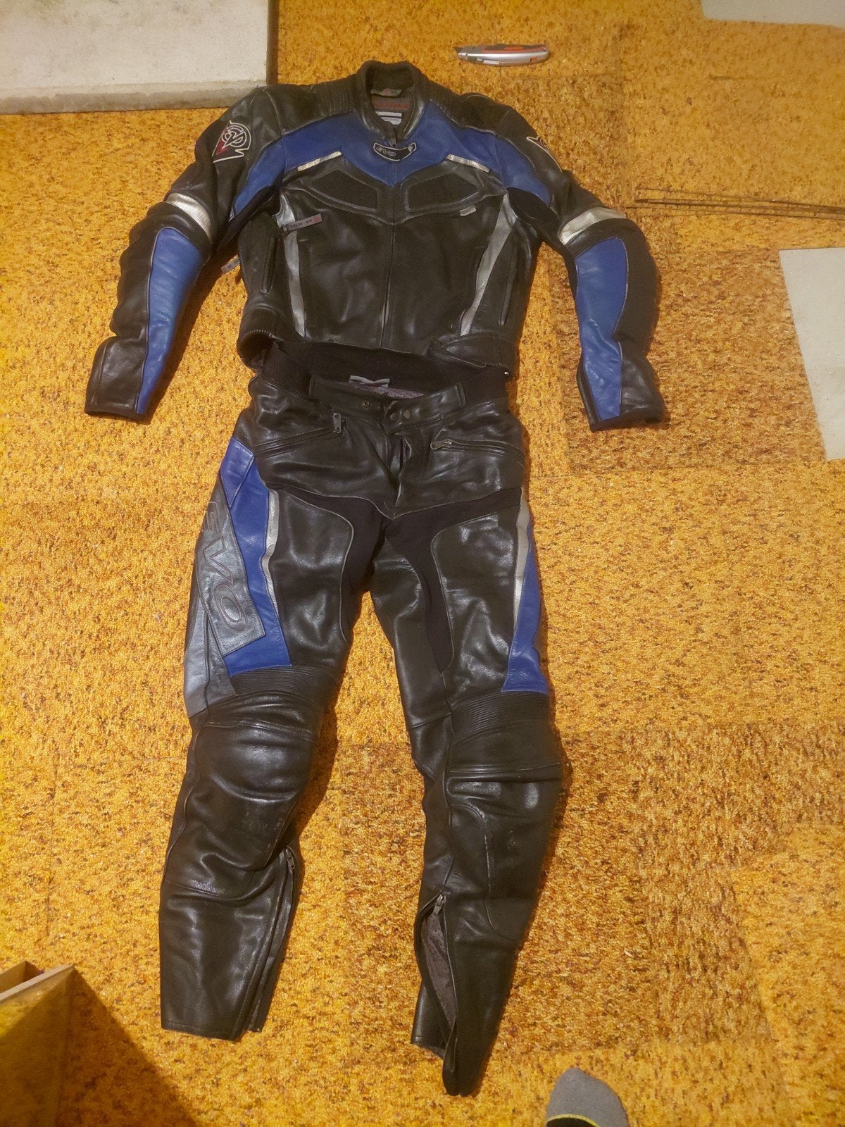 Lederen motorpak Evolution, zwart/blauw/zilver, maat 50, Evolution, Ophalen of Verzenden, Tweedehands, Heren