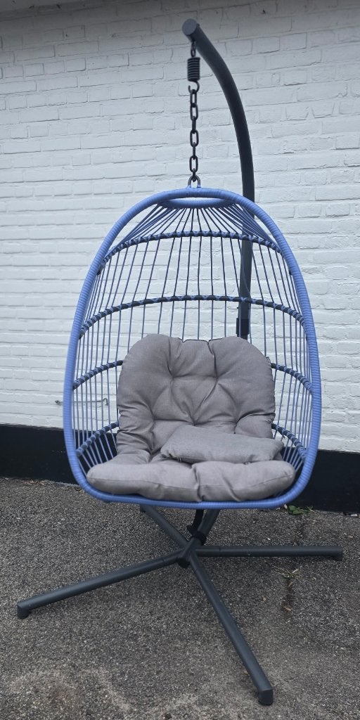 Te koop  Intratuin Hangstoel Blauw/Grijs met Standaard  , Tuin en Terras, Ophalen, Gebruikt, Metaal