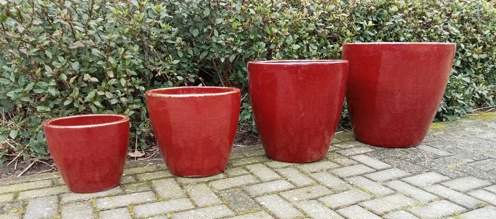 Grote geglazuurde potten oxblood in vier maten., Tuin en Terras, Tuinvazen, Ophalen, Nieuw