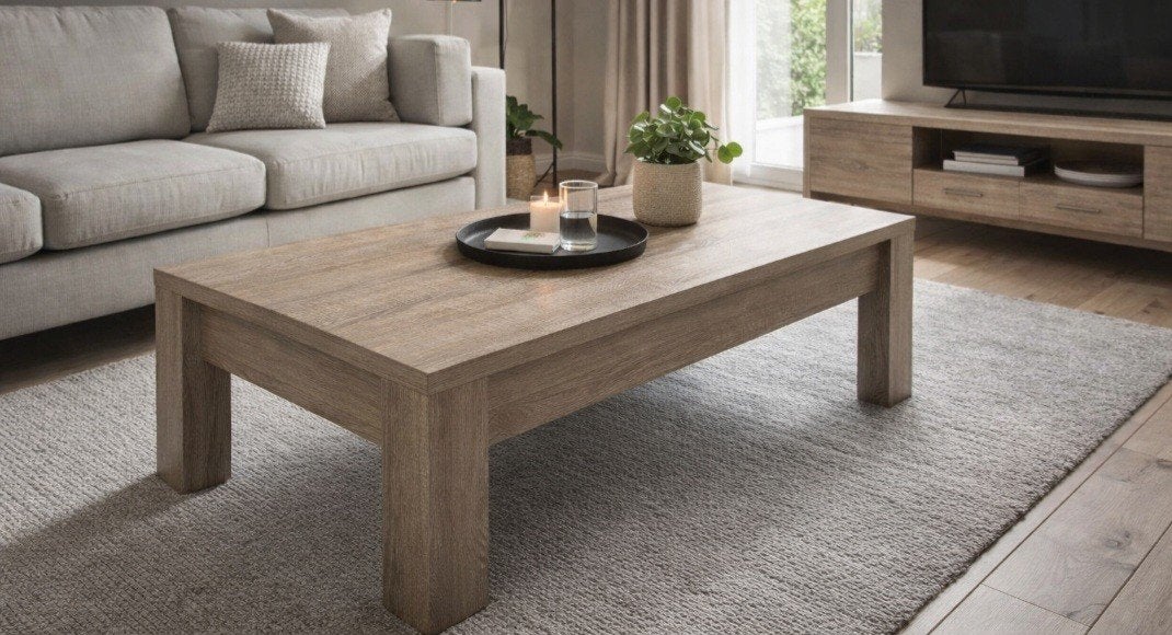 Moderne Salontafel met Truffel Eikenfineer, Ophalen, Gebruikt, 100 tot 150 cm, 50 tot 100 cm