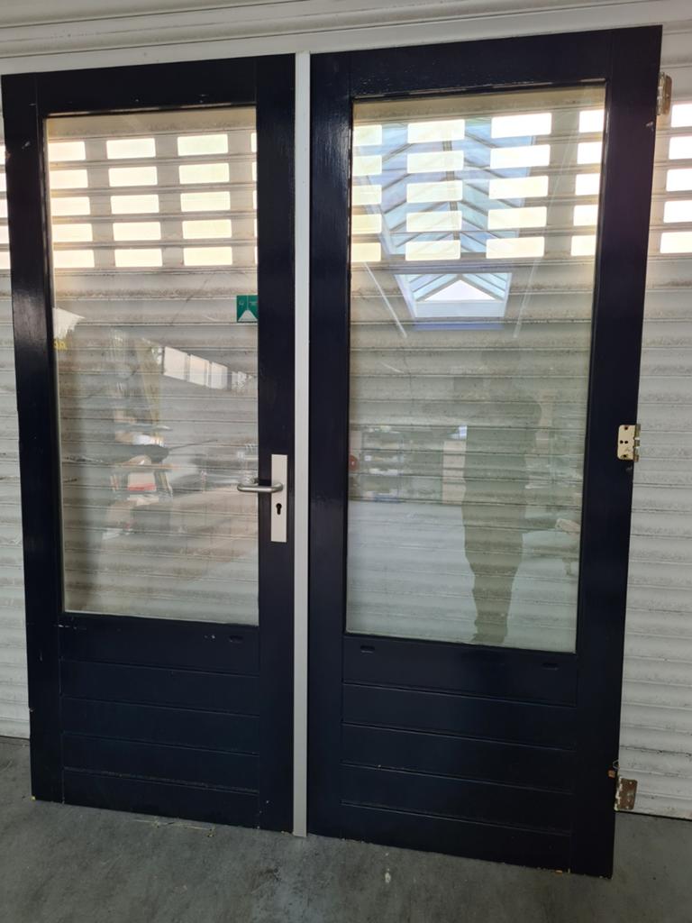 Twee openslaande deuren hardhout, Ophalen, Gebruikt, Overige typen, 150 tot 225 cm