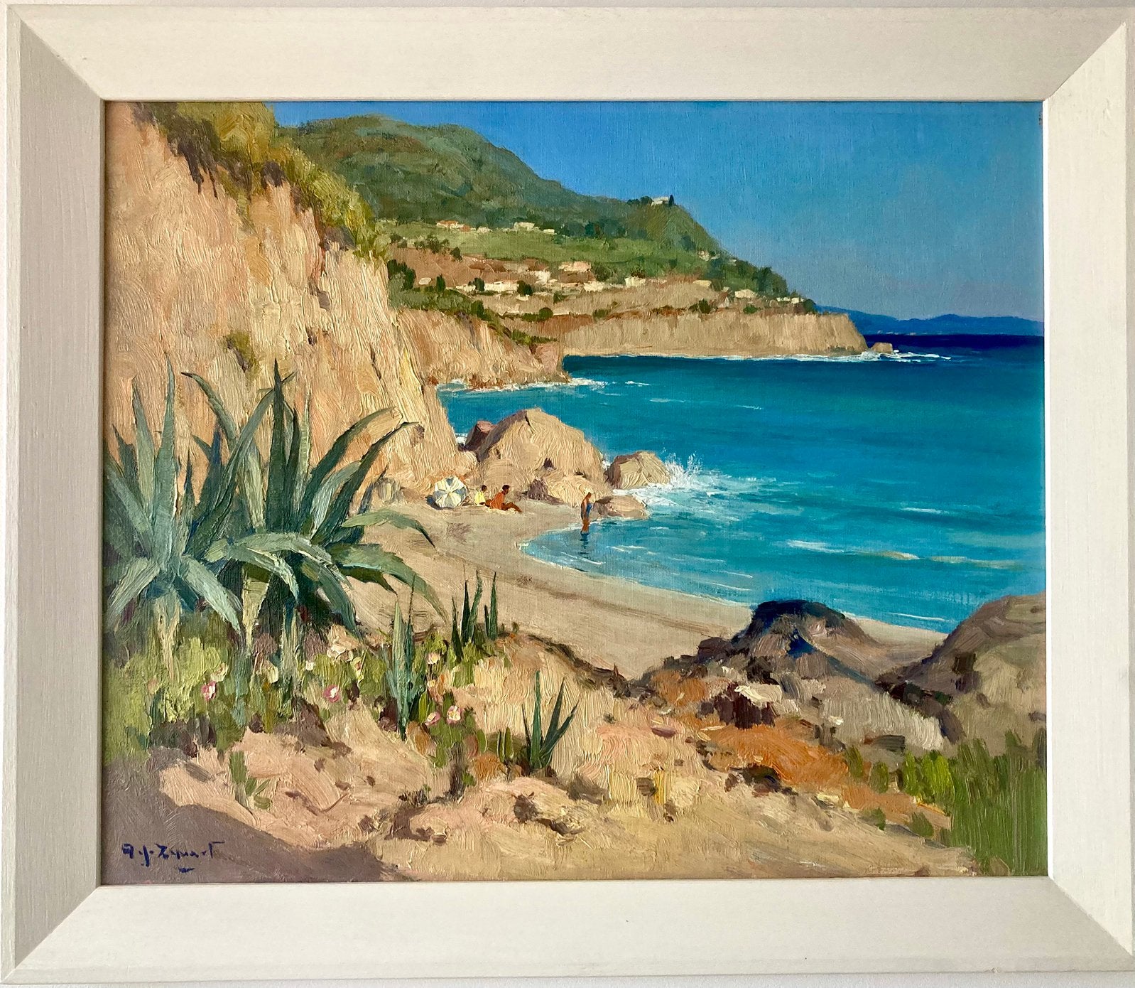 RIVIERA BY NICE  A J ZWART FRANKRIJK ZOMER ZON VAKANTIE TOP, Antiek en Kunst, Kunst | Schilderijen | Klassiek, Ophalen of Verzenden