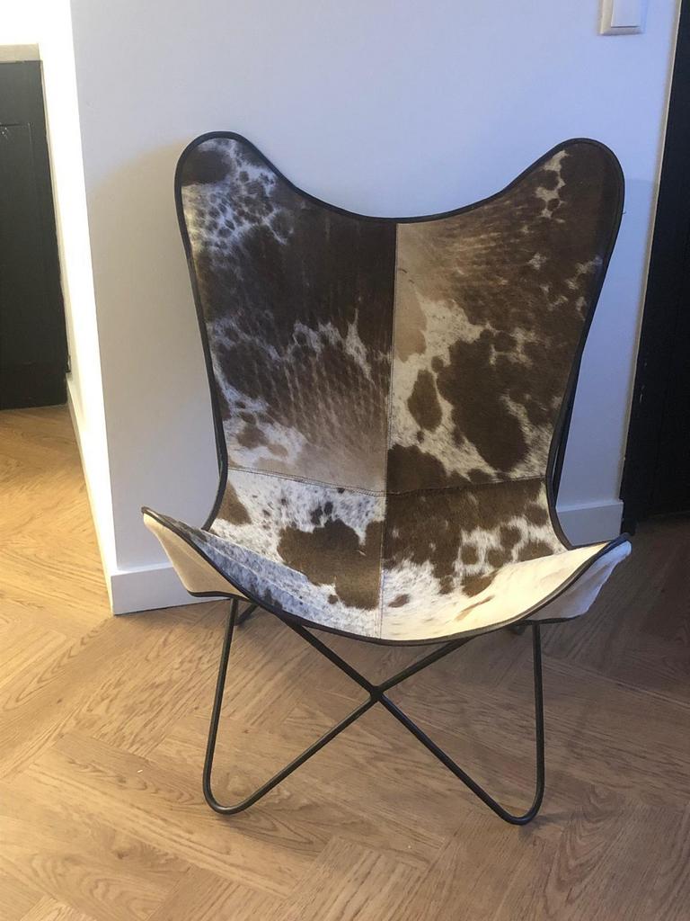 Vlinderstoel patchwork huiden., Huis en Inrichting, Stoelen, Ophalen, Overige materialen, Overige kleuren, Zo goed als nieuw