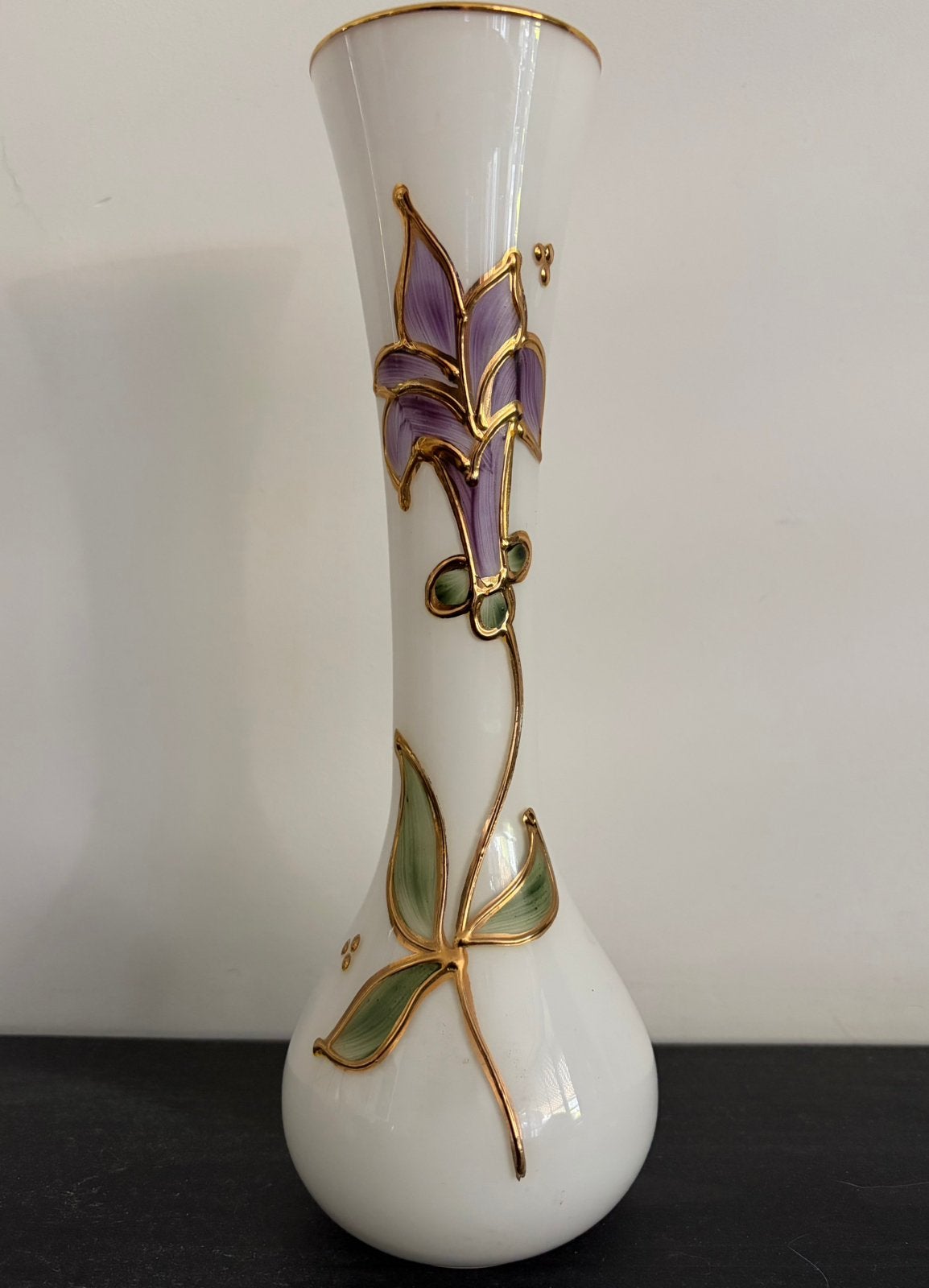 Art Nouveau Stijl : Opaline witte vaas handbeschilderd, Antiek en Kunst, Antiek | Vazen, Ophalen of Verzenden