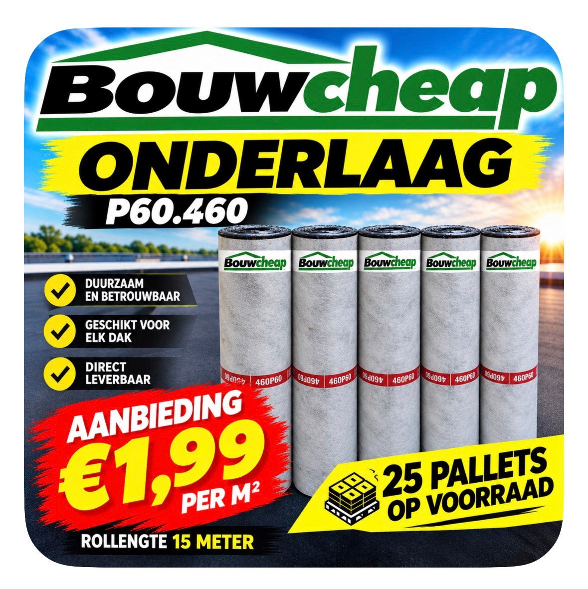 Dakbedekking onderlaag P60/460 met anticondens, Overige materialen, Zwart, Nieuw, Ophalen of Verzenden