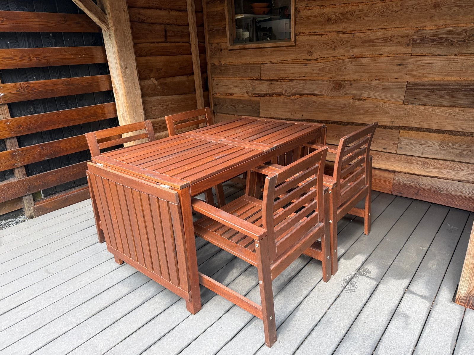 Ikea houten tuintafel met 4 stoelen, Ophalen, 4 zitplaatsen, Gebruikt, Eettafel