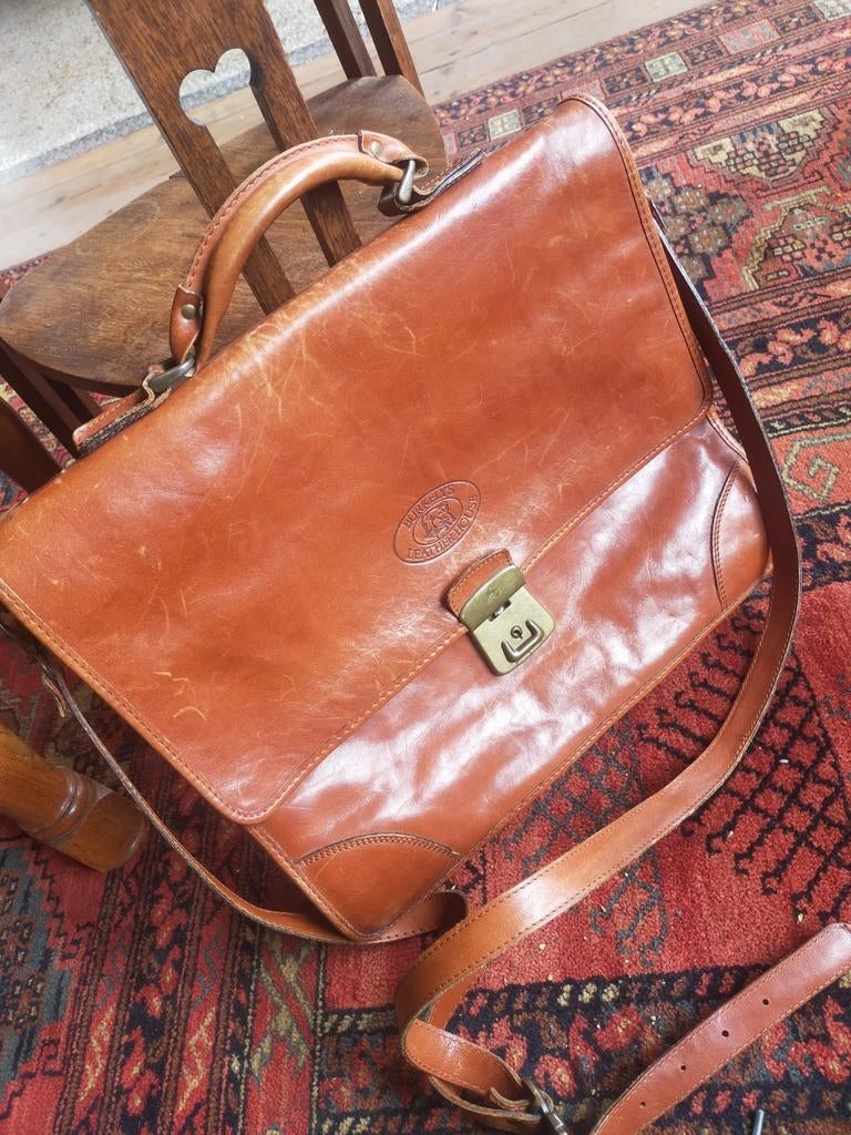 Burkelys aktentas, laptoptas, schoudertas, leer, leder, Ophalen of Verzenden, Bruin, Leer