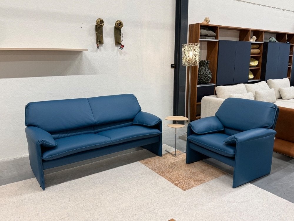 Nieuw Leolux Bora Beta Bank 2,5 Zits Blauw leer 176, Leolux, Info@leolux.nl, 150 tot 200 cm, Ophalen of Verzenden