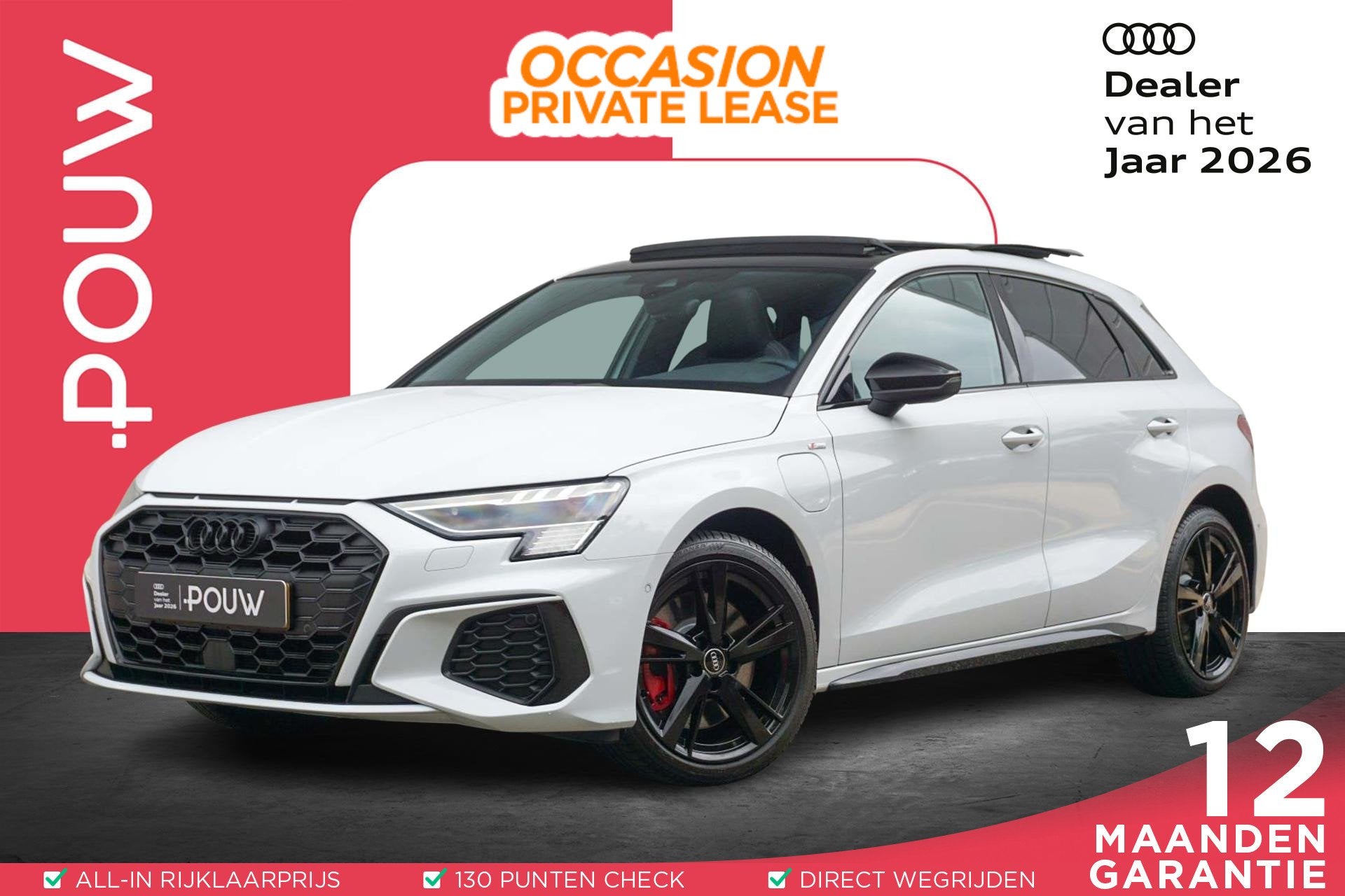 Audi A3 Sportback 45 TFSIe 245pk PHEV S edition Competition, Auto's, 77 km/l, Gebruikt, 4 cilinders, Wit