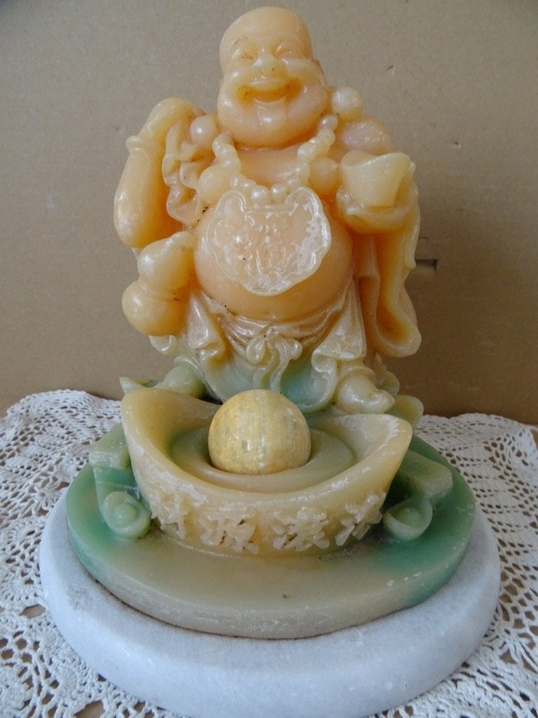 Vintage Chinees Boeddhabeeld calciet steen Geluksboeddha22cm, Ophalen of Verzenden