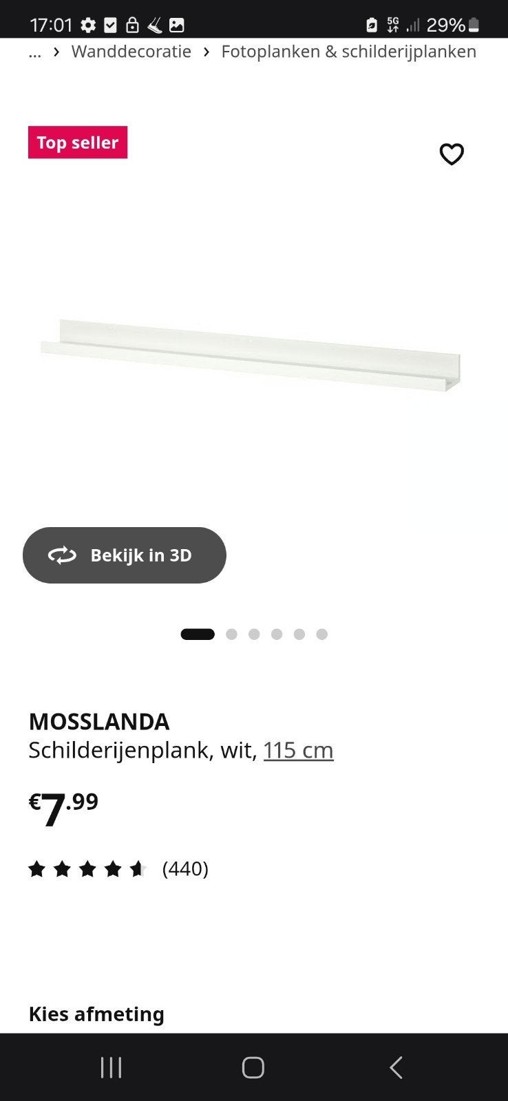 2x IKEA Mosslanda schilderijplank wit, 115 cm, Ophalen, Gebruikt