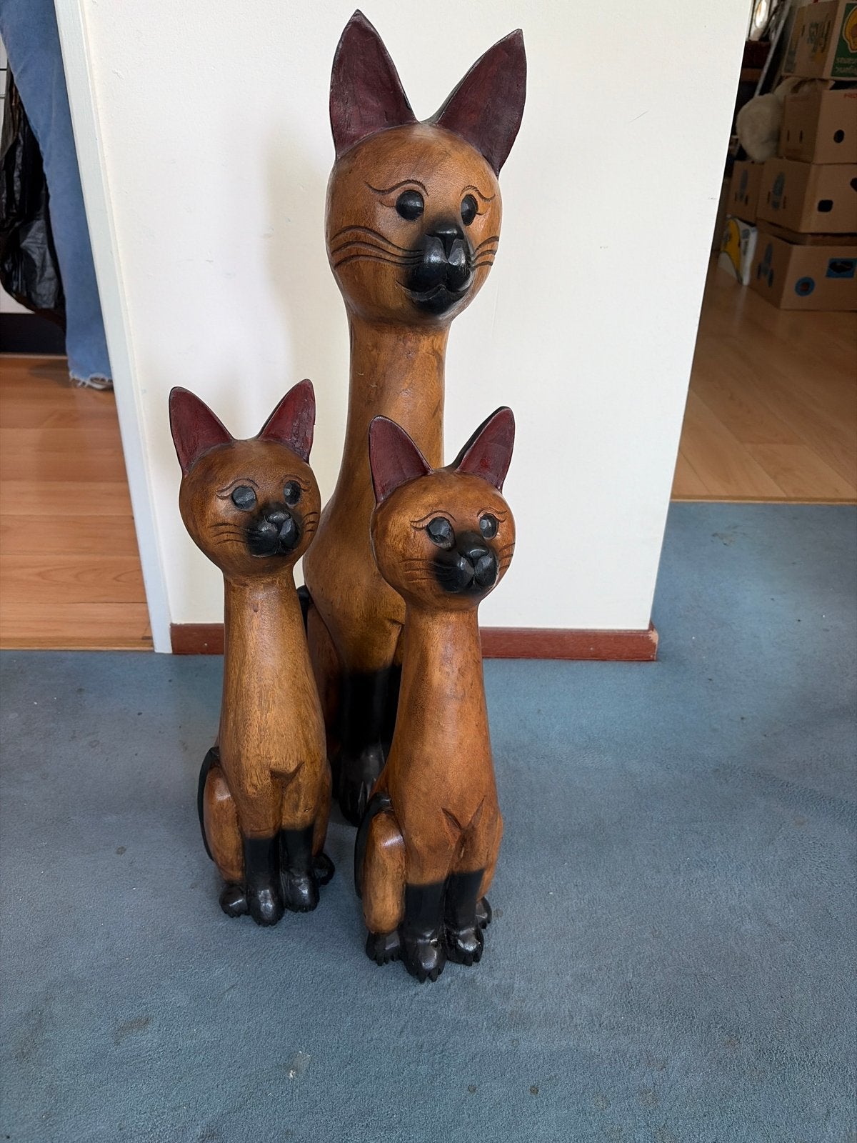 Houten kattenbeeldjes set - 3 stuks, Ophalen, Hout, Gebruikt, Overige stijlen