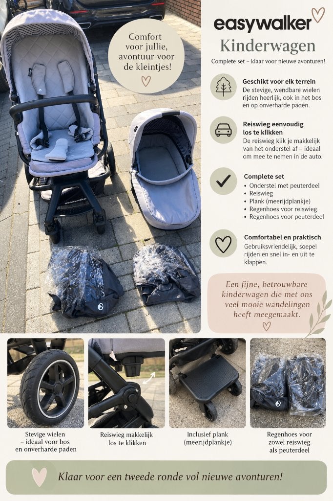 Easywalker Kinderwagen - Complete set met reiswieg, Gebruikt, Verstelbare duwstang, Combiwagen, Ophalen