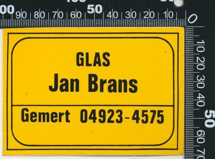 Sticker: Jan Brans Glas - Gemert, Ophalen of Verzenden, Zo goed als nieuw, Bedrijf of Vereniging