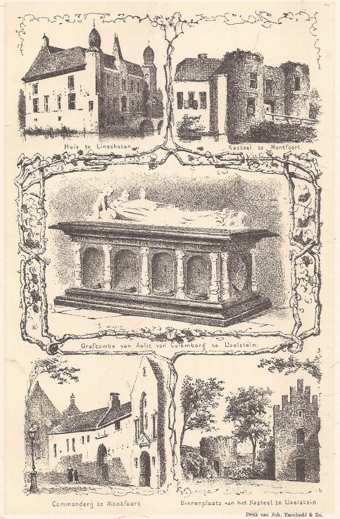 Montfoort IJsselstein Linschoten Litho Schipperus ca. 1890, Antiek en Kunst, Kunst | Etsen en Gravures, 1800 - 1899, Ophalen of Verzenden