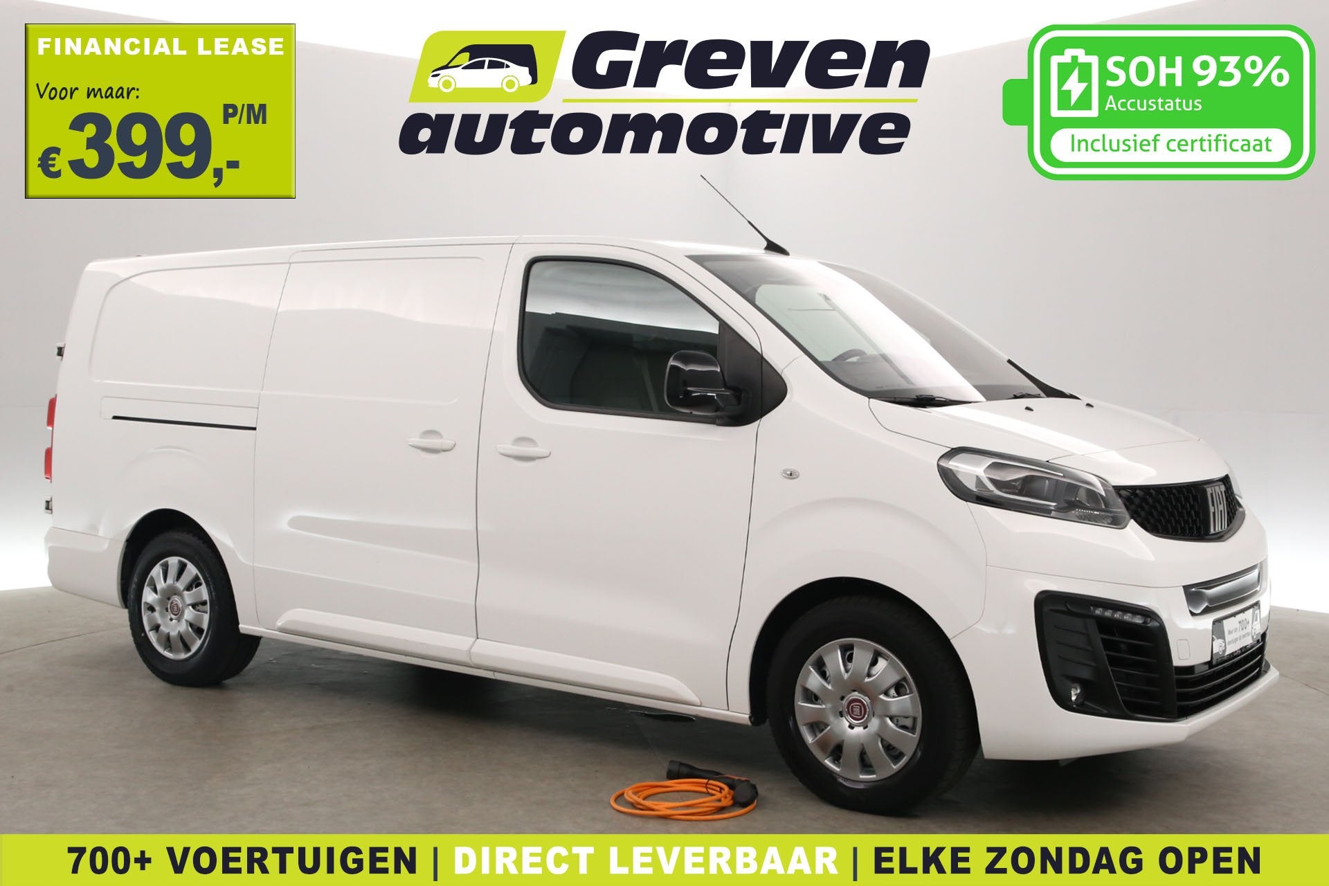 Fiat E-Scudo 75 kWh L3H1 | Snelladen | SOH 93% | Clima | Cam, Gebruikt, Parkeersensor, Wit, 75 kWh
