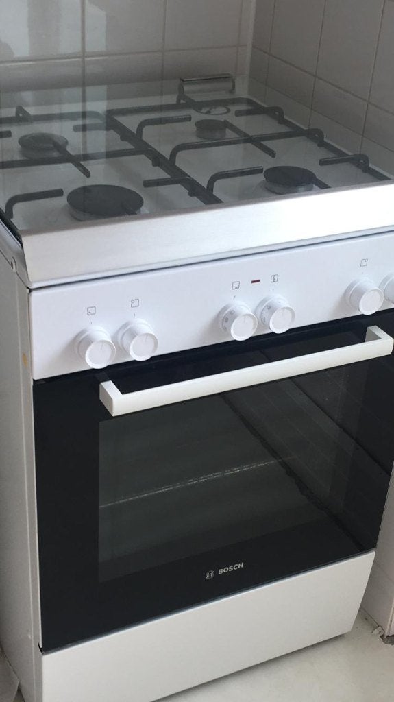 Bosch gas/elektra Fornuis, Ophalen, 60 cm of meer, Grill, 4 kookzones
