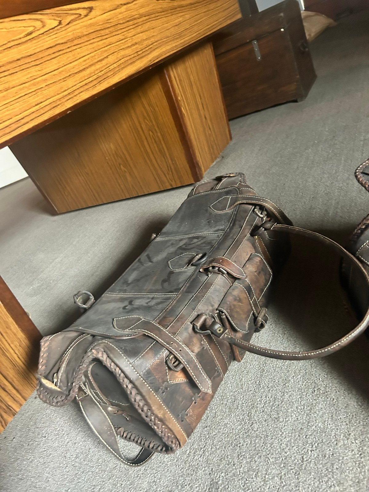 Vintage Leren tassen uit Bali. !NOG 1 BESCHIKBAAR!, Ophalen, Gebruikt, 20 tot 30 cm, Bruin
