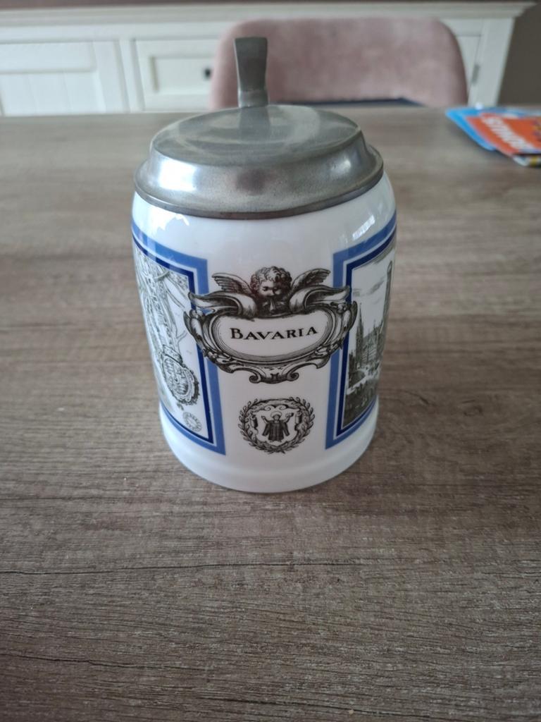 Vintage Bierpul met Tin Deksel - Bavaria Thema, Ophalen of Verzenden