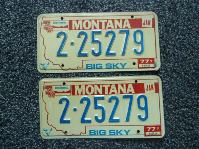Paar USA License plate / kentekenplaten Montana 1977 USA, Verzenden, Gebruikt, Auto's