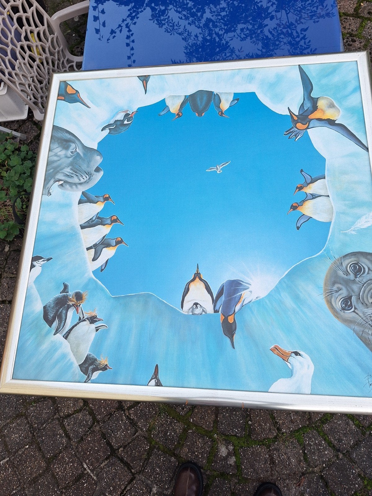 Prachtig, pinguïns bij wak "schilderij.DALEN,DRENTHE, Ophalen, Zo goed als nieuw, Schilderij, 75 tot 100 cm