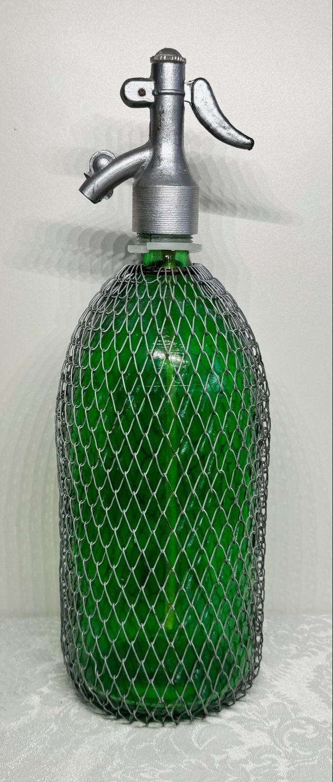 Vintage Groene Sifles Fles met Metalen Net, Ophalen of Verzenden