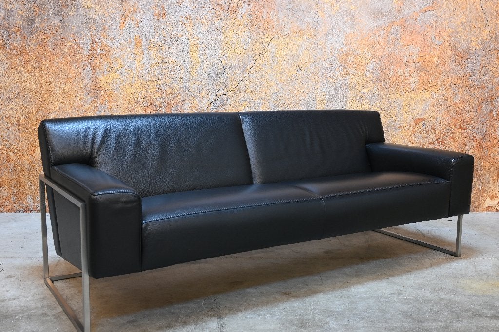 ZGANieuw zwarte leren Leolux Adartne design bank, Huis en Inrichting, Leolux, Leolux, Driepersoons, 75 tot 100 cm