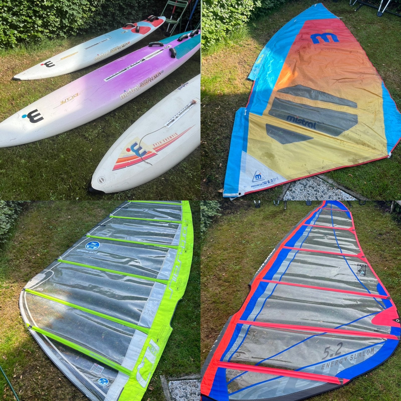 3 complete Mistral windsurfplank sets met 5 zeilen, Ophalen, Gebruikt, Mistral, Plank