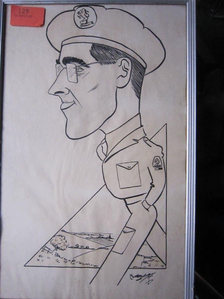 Karikatuurtekening Prins Bernhardt als militair ???, Ophalen, Tekening