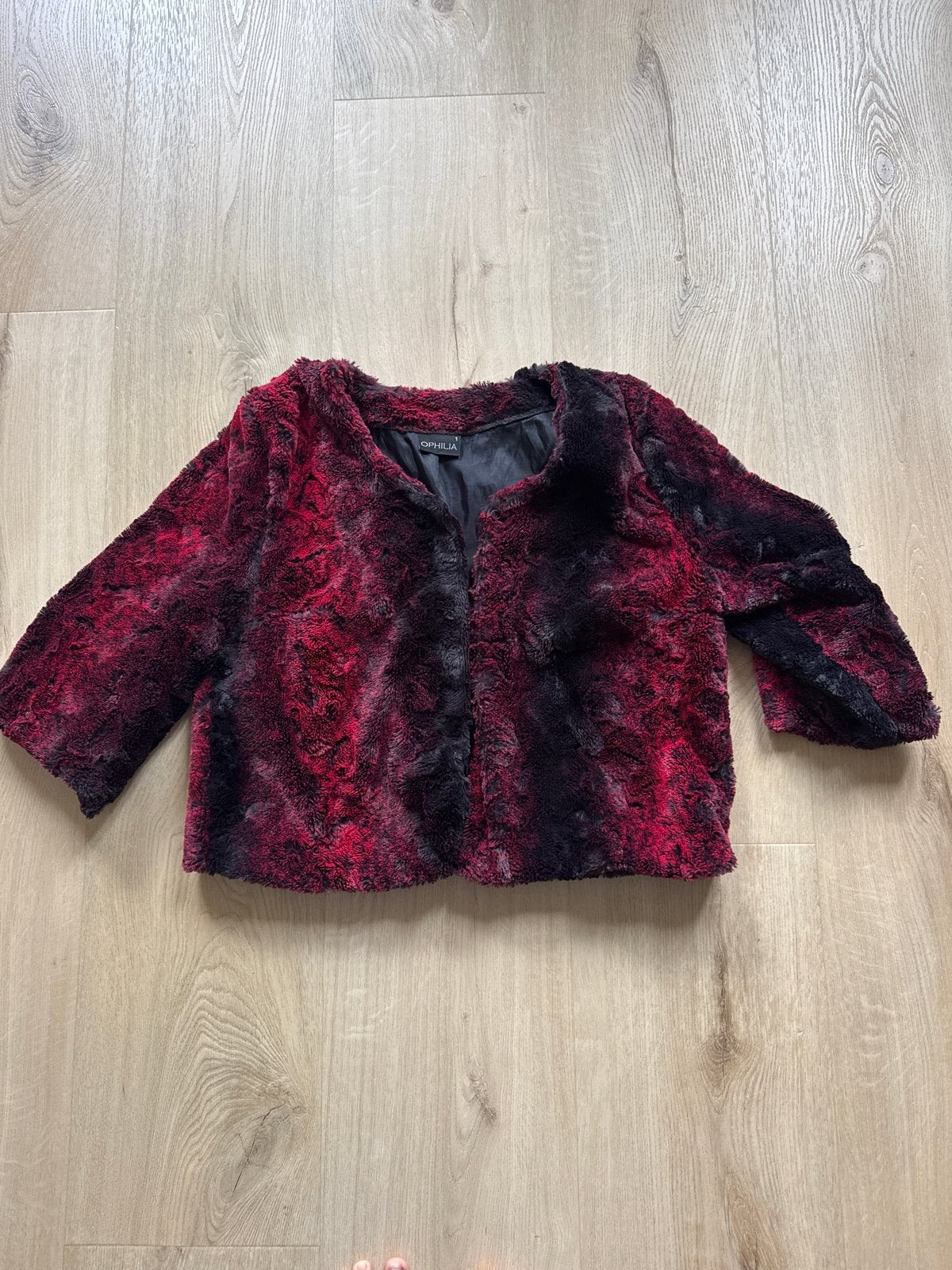 Kort rood/zwart bontjasje, Ophalen of Verzenden, Zo goed als nieuw, Maat 38/40 (M), Meerkleurig