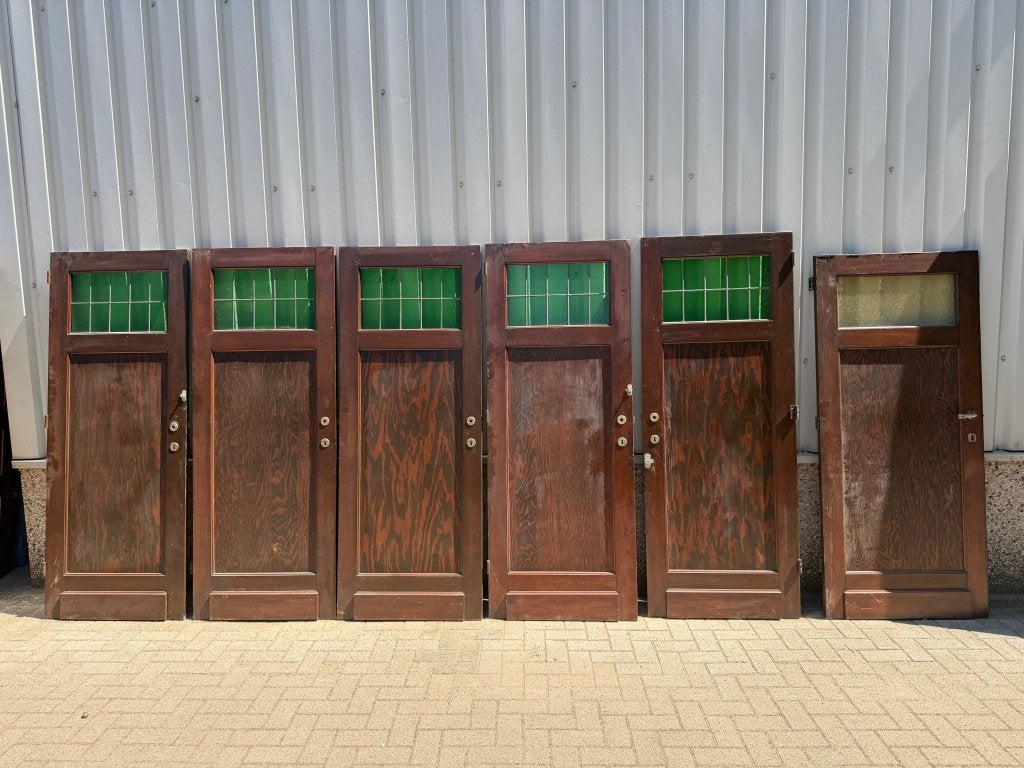 Prachtset vintage massieve paneeldeuren met glas in lood, La belle porte, Jurgen.hoogenboezem@gmail.com, 80 tot 100 cm, Binnendeur