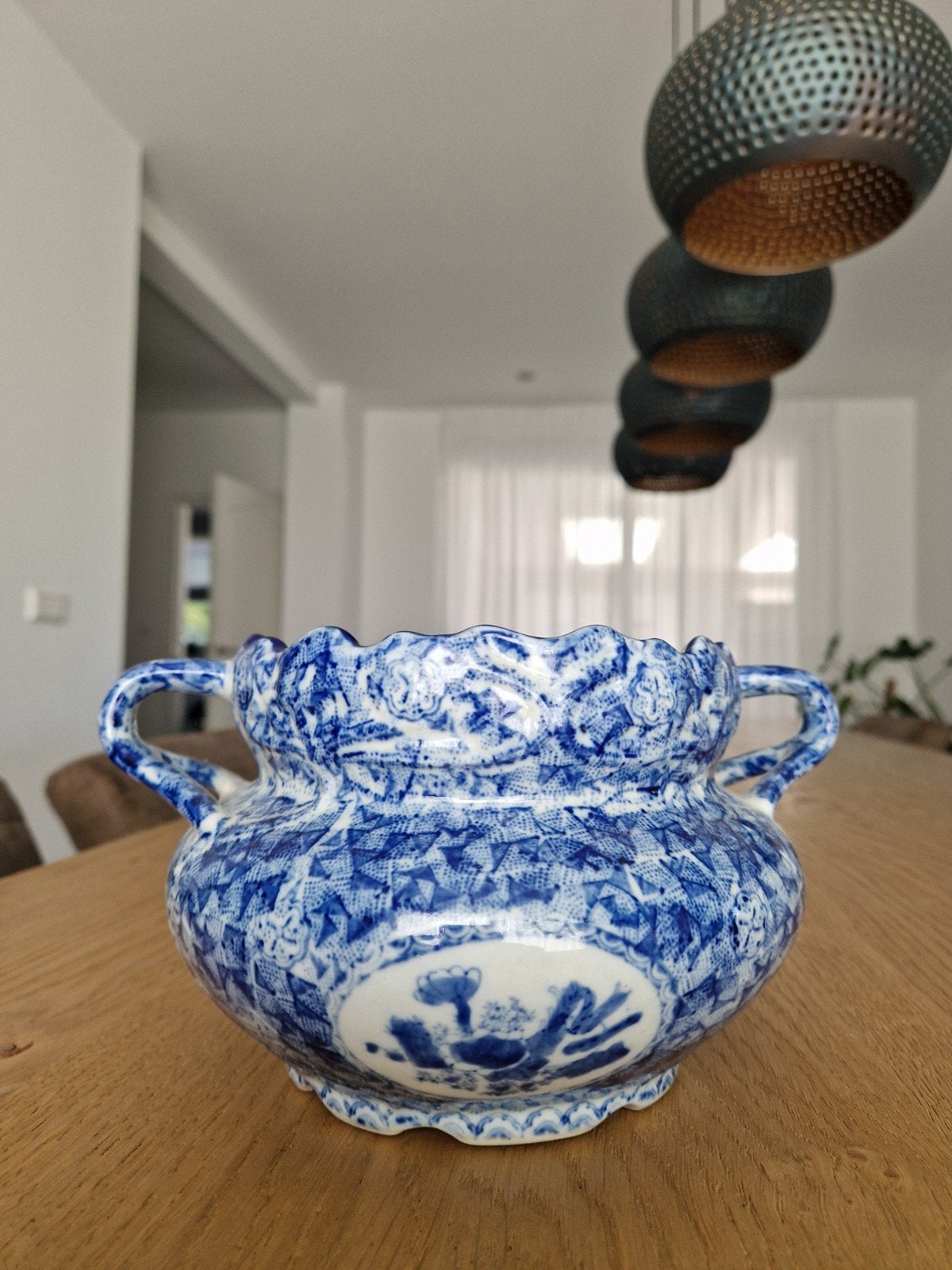 Antieke Chinese porseleinen pot met oortjes, 24cm, Ophalen of Verzenden