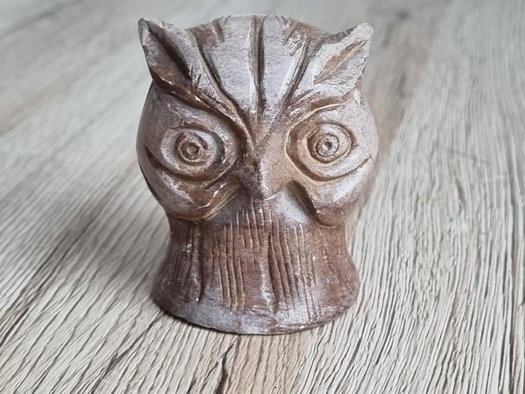 Prachtig Antiek Vintage Borstbeeld van een Uil Marmer bruin, Verzamelen, Beelden en Beeldjes, Gebruikt, Dier, Verzenden
